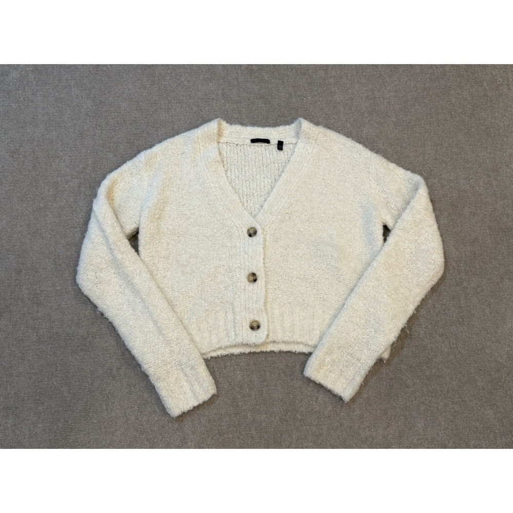 ATM Anthony Thomas Melillo Crop Cardigan Wool Alpaca Blend Ivory White V-Neck
